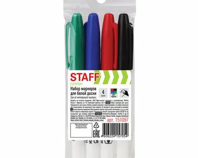 фото Маркеры стираемые для белой доски STAFF "EVERYDAY" WBM-093, НАБОР4 ЦВЕТА, 2,5 мм, тонкий корпус, 151097