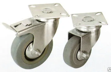 фото Колесо поворотное с тормозом, серая резина Д 50мм