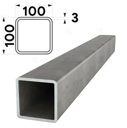 Фото №0 Труба профильная 100х100мм стенка 3мм длина 12 метров (рез кратно 1м)