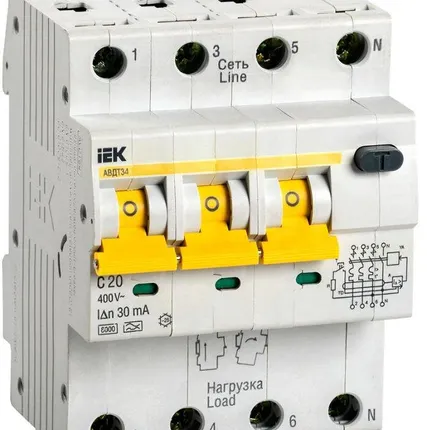 Фото №0 Выключатель автоматический дифференциального тока 4п C 20А 30мА тип A 6кА АВДТ-34 IEK MAD22-6-020-C-30