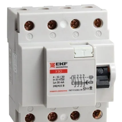 Фото №0 УЗО ВДТ 4п 25А 30 мА УЗО АС EKF
