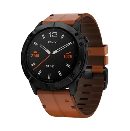 Фото №0 Часы Garmin Fenix 6X Sapphire черный DLC с каштановым кожаным ремешком