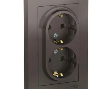 фото Розетка 2-м СП AtlasDesign 16А IP20 с заземл. в сборе мокко SE ATN000624