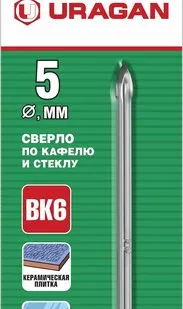 фото Сверло по кафелю, керамике, стеклу ф 5мм URAGAN