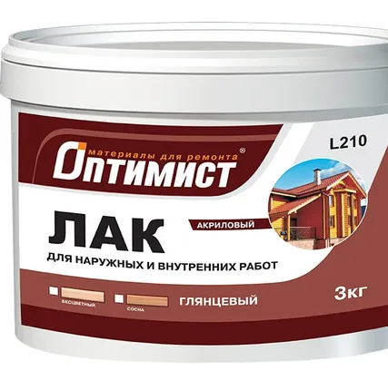 Фото №0 Лак Оптимист акриловый для внутренних работ, бесцветный глянцевый, 3кг