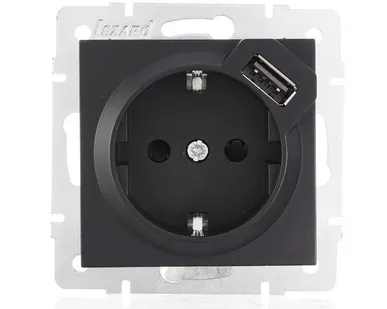 фото Розетка 1-м СП Vesna с заземл. с заряд. устройством USB механизм черн. бархат LEZARD 742-4288-181