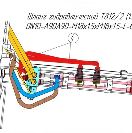 Фото №0 (CZ 31293) Шланг гидравлический для фронтального погрузчика Metal-Fach Т812/2 (1SN-DN10-A90A90-M18x1.5xM18x1.5-L-600)