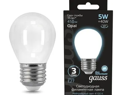 фото Светодиодная филаментная лампа Gauss Шар 5W 450Lm 4100K E27 105202205