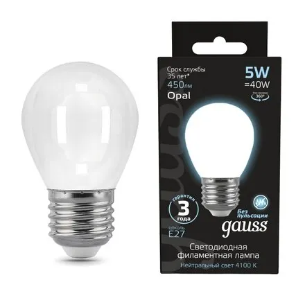 Фото №0 Светодиодная филаментная лампа Gauss Шар 5W 450Lm 4100K E27 105202205