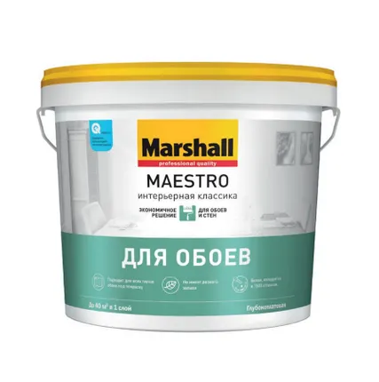 Фото №0 Краска ВД Интерьерная Классика для обоев, белая База А Marshall Maestro, 9 л