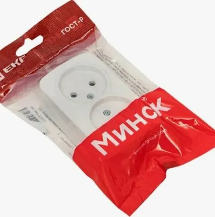 Фото №0 Минск Розетка 2-местная ОП 10А без заземления белая EKF Basic