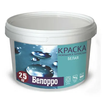 Фото №0 Краска латексная моющаяся белая, 2.5кг глубокоматовая Белорро БауПро