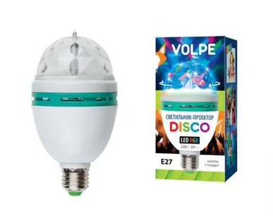 фото Светодиодный светильник-проектор Светильник проектор ULI-Q301. Серия DISCO, многоцветный. ТМ VOLPE. Работа от сети 220В. Для установки в электропатрон Е27. Цвет корпуса — белый.
