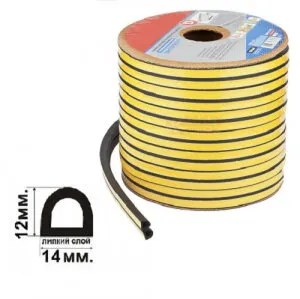 фото Уплотнитель, профиль "D", 14х12 мм, черный 1/20 (АА)