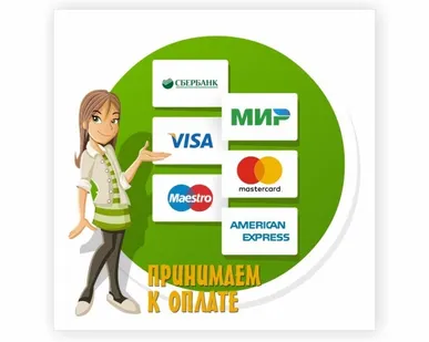 фото Наклейка «Принимаем к оплате Сбербанк, Visa, МИР, MasterCard,