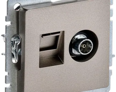 фото Розетка компьютерная + телевизионная 2-м Brite РТВ/РК12-БрШ RJ45 кат.5E + TV шампань IEK BR-AK20-1-K37