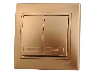 фото Выключатель 2-кл. СП Мира 10А IP20 со вставкой зол. метал. LEZARD 701-1313-101