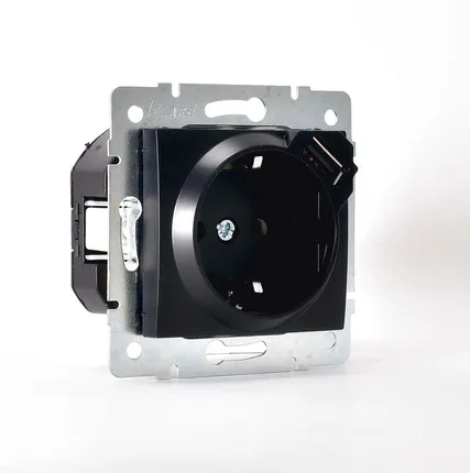 Фото №1 Механизм розетки 1-м СП KARINA 16А с з/к + USB разъем черн. бархат LEZARD 707-4288-181