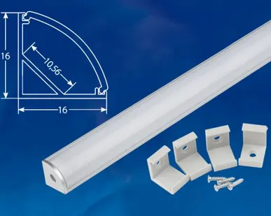фото Профиль для ленты UFE-K06 SILVER/FROZEN 200 POLYBAG Угловой алюминиевый профиль с матовым рассеивателем, 200 см. 2 заглушки+4 крепежа в/к.. ТМ Uniel.