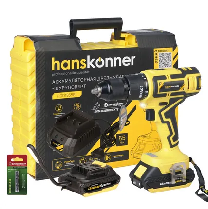 Фото №0 Аккумуляторный шуруповерт Hanskonner HCD1855RI 1BatterySystem