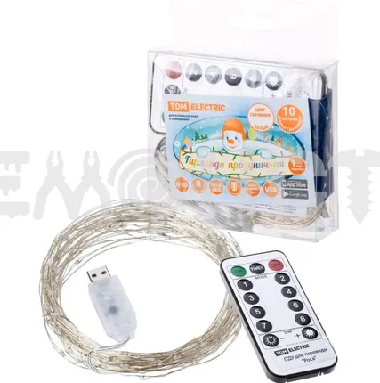 Фото №0 Гирлянда светодиодная 'Роса 100-Д' 10м, 100LED, белый, ПДУ, USB IP20  TDM П