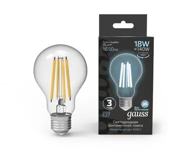 фото Светодиодная филаментная лампа Gauss A60 18W 1650Lm 4100K E27 102902218