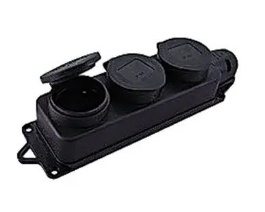 фото Розетка 3-м 16А IP44 2P+PE 230В с защ. крышками каучук EKF RPS-015-16-230-44