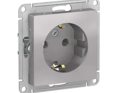 фото Schneider Electric Механизм розетки 1-м СП AtlasDesign 16А IP20 с заземл. защ.шторки алюм. ATN000345 Schneider Electric