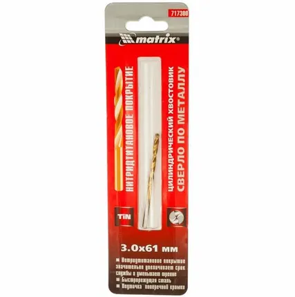 Фото №0 Сверло по металлу, 3 мм, HSS, нитридтитановое покрытие,цилиндрический хвостовик// Matrix