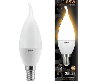 фото Светодиодная лампа Gauss Свеча 6,5W 520Lm 3000K E14 104101107