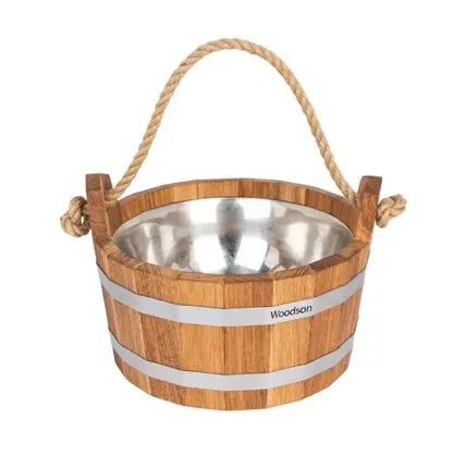 Фото №0 Шайка WoodSon 3,5 л из дуба, с нержавеющей вставкой и веревкой (арт. WSH12)