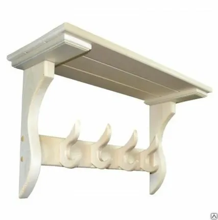 Фото №0 Вешалка с полкой (липа) 4 крючка 610х300х200 (двойной крючок)