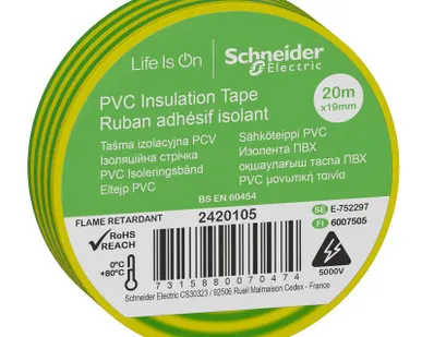 фото Изолента ПВХ 19мм (рул.20м) желт./зел. SchE IMT38205