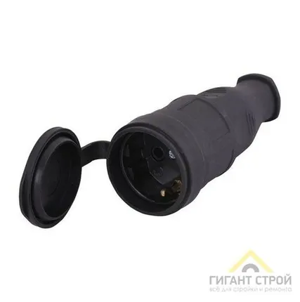 Фото №0 Розетка переносная с/з, с крышкой, каучук, 230В, 16А, IP44, RST16-21-44 (РА 16-005), STEKKER, чёрная