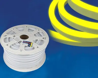 фото Светодиодная лента Неон ULS-N21-2835-120LED/m-8mm-IP67-220V-8W/m-50M-YELLOW Светодиодная гибкая герметичная лента. NEON. Бобина 50 м. Желтый свет. TM Uniel.
