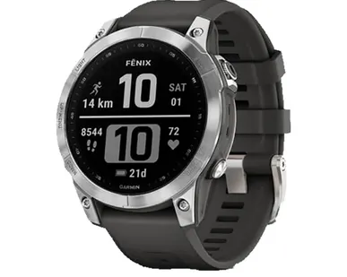 фото Часы Garmin Fenix 7 серебристый с графитовым силиконовым ремешком