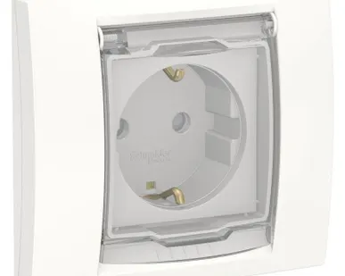 фото Розетка 1-м СП 2мод. Unica New 16А IP44 с заземл. защ. шторки с крышкой бел. SchE NU003718