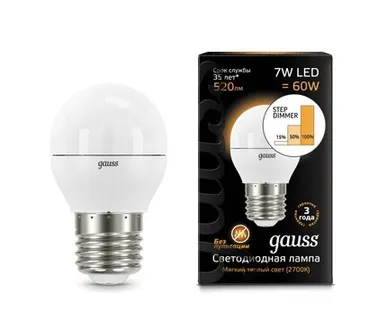 фото Светодиодная лампа Gauss Шар 7W 520Lm 3000K E27 105102107-S