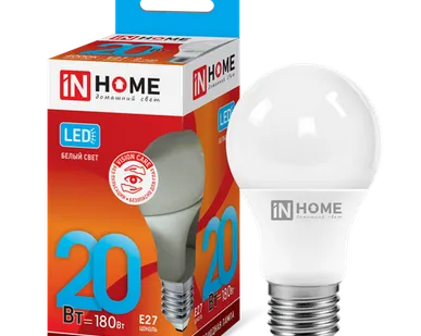 фото IN HOME Лампа светодиодная 20Вт Е27 4000К 1800Лм A60 груша LED-A60-VC IN HOME