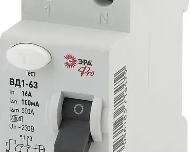 фото Выключатель дифференциального тока (УЗО) 1P+N 16А 100мА ВД1-63 Pro NO-902-72 ЭРА Б0031911