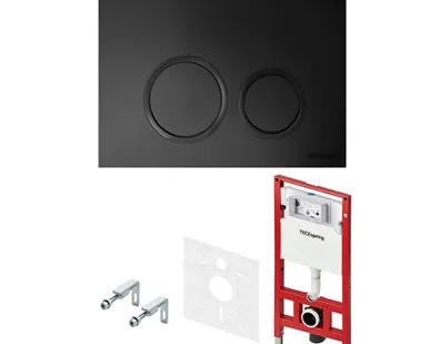 фото Комплект TECEspring Base, панель смыва с круглыми кнопками, черный матовый