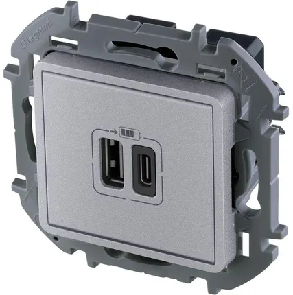 Фото №0 Устройство зарядное Inspiria с 2-мя USB разьемами A и C 240В / 5В 3000мА алюм. Leg 673762