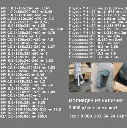 Фото №0 Продам молибден (лист, пруток, проволока) 2 800 р/кг!