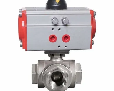 фото Трехходовой нержавеющий шаровый кран с пневмоприводом PNM-3W, двойного действия