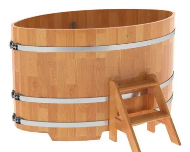 фото Купель для бани из сращенной лиственницы овальная 1,08х1,75 (натуральная, Н = 1,0 м)