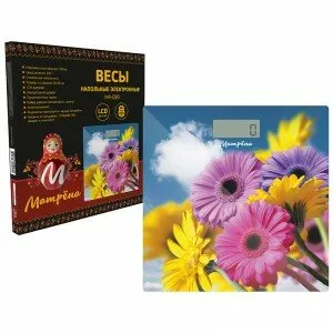 фото Весы напольные эл. Матрена МА-090 Герберы (стекло) 180кг, дел.100гр, 26*26см, CR2032 в компл. 7268