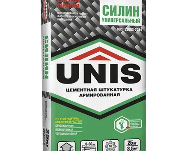 фото Штукатурка армированная цементная Юнис (UNIS) Силин Универсальный 25кг