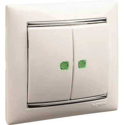 Фото №4 Выключатель 2-кл. СП Valena 10А IP31 250В с зел. подсветкой механизм бел. Leg 774428