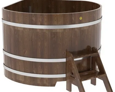 фото Купель для бани из сращенной лиственницы угловая 1,37х1,37 (мореная, Н = 1,0 м)