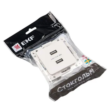 Фото №5 Механизм розетки USB 2-м Стокгольм 2.1А бел. PROxima EKF EYR16-028-10-2USB